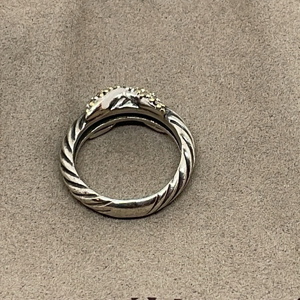 Authentic David Yurman Sterling Silver & 18K Gold X Diamond Ring, Size 6 - Picture 5 of 7